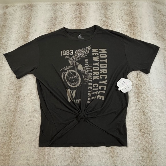 Organic Generation Tops - Organic Generation Graphic Tee Black Motorcycle NYC Graphic Shirt L